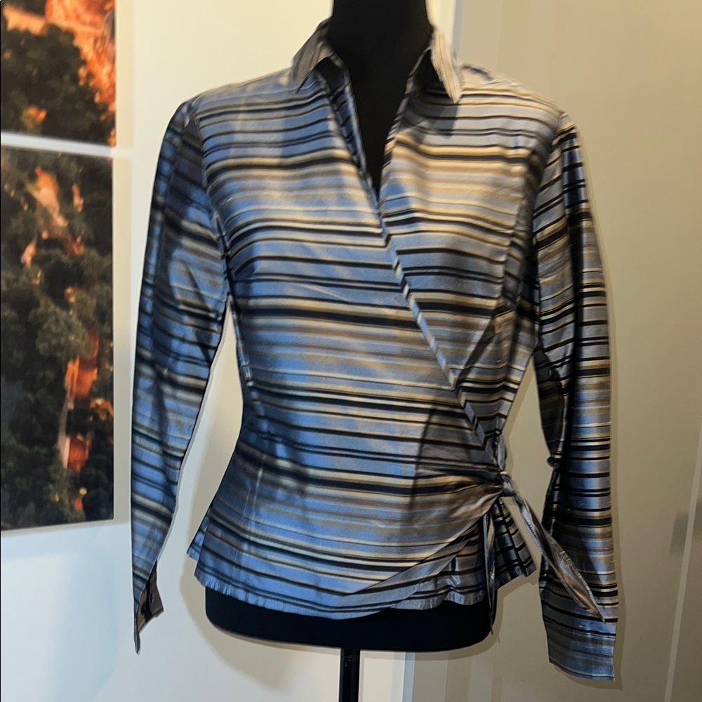 Ann Taylor Multicolor Striped Wrap Blouse
